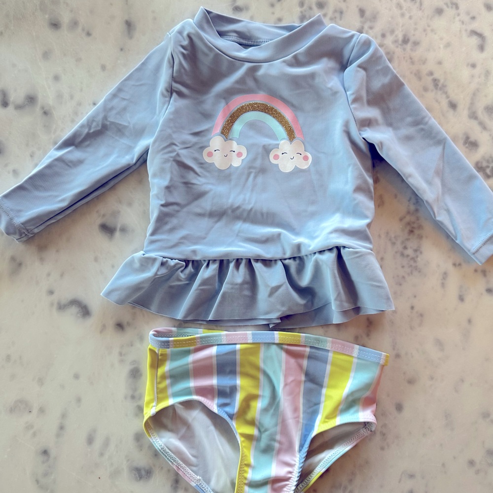 Carters pastel rainbow rash guard 2 piece swimsuit